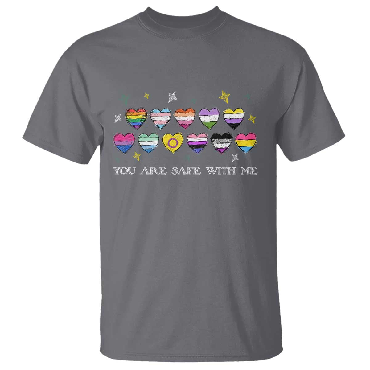 You Are Safe With Me T Shirt LGBTQ Support Rainbow Flags Ally TS14 Charcoal Print Your Wear