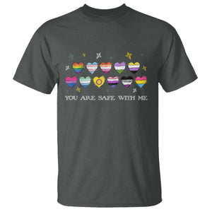 You Are Safe With Me T Shirt LGBTQ Support Rainbow Flags Ally TS14 Dark Heather Print Your Wear