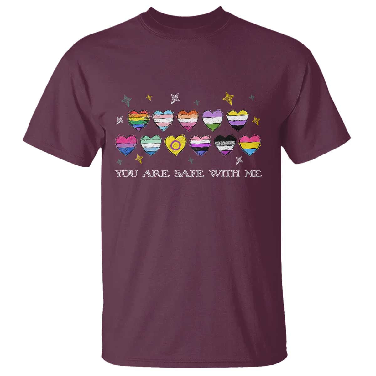 You Are Safe With Me T Shirt LGBTQ Support Rainbow Flags Ally TS14 Maroon Print Your Wear