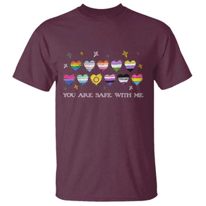You Are Safe With Me T Shirt LGBTQ Support Rainbow Flags Ally TS14 Maroon Print Your Wear