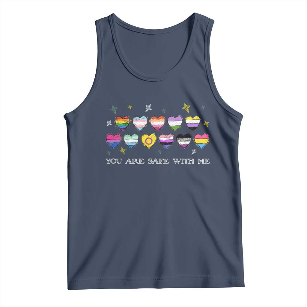 You Are Safe With Me Tank Top LGBTQ Support Rainbow Flags Ally TS14 Navy Print Your Wear