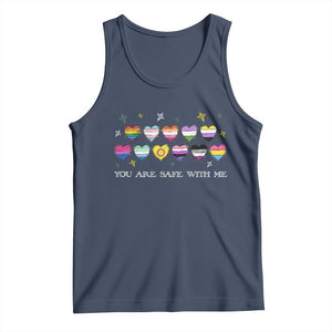 You Are Safe With Me Tank Top LGBTQ Support Rainbow Flags Ally TS14 Navy Print Your Wear