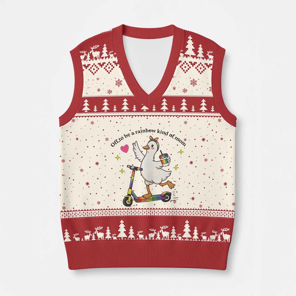 Off To Be Rainbow Kind Of Mom V-Neck Knit Sweater Vest LGBTQ Goose Mom Rainbow TS14 Beige Red Print Your Wear