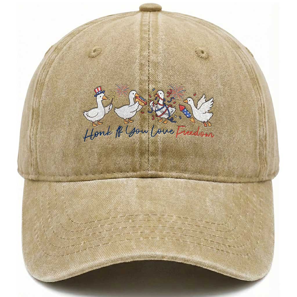 Silly Goose 4th of July Washed Cotton Baseball Cap Honk If You Love Freedom TS14 Print Your Wear