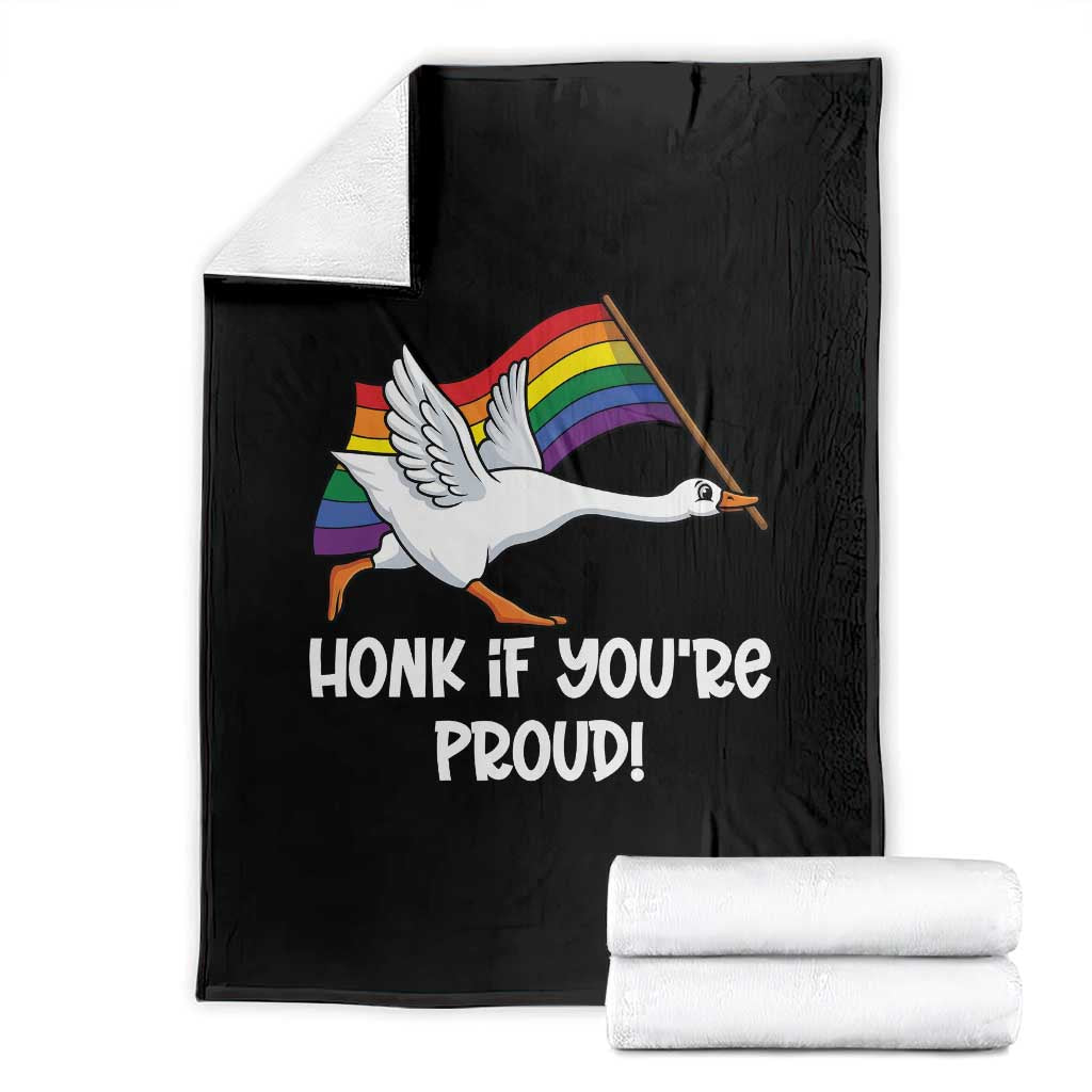 Silly Goose LGBTQ Rainbow Throw Blanket Honk If You're Proud TS14 Black Print Your Wear
