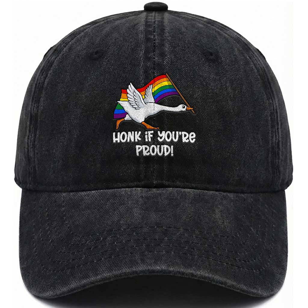 Silly Goose LGBTQ Rainbow Washed Cotton Baseball Cap Honk If You're Proud TS14 Print Your Wear
