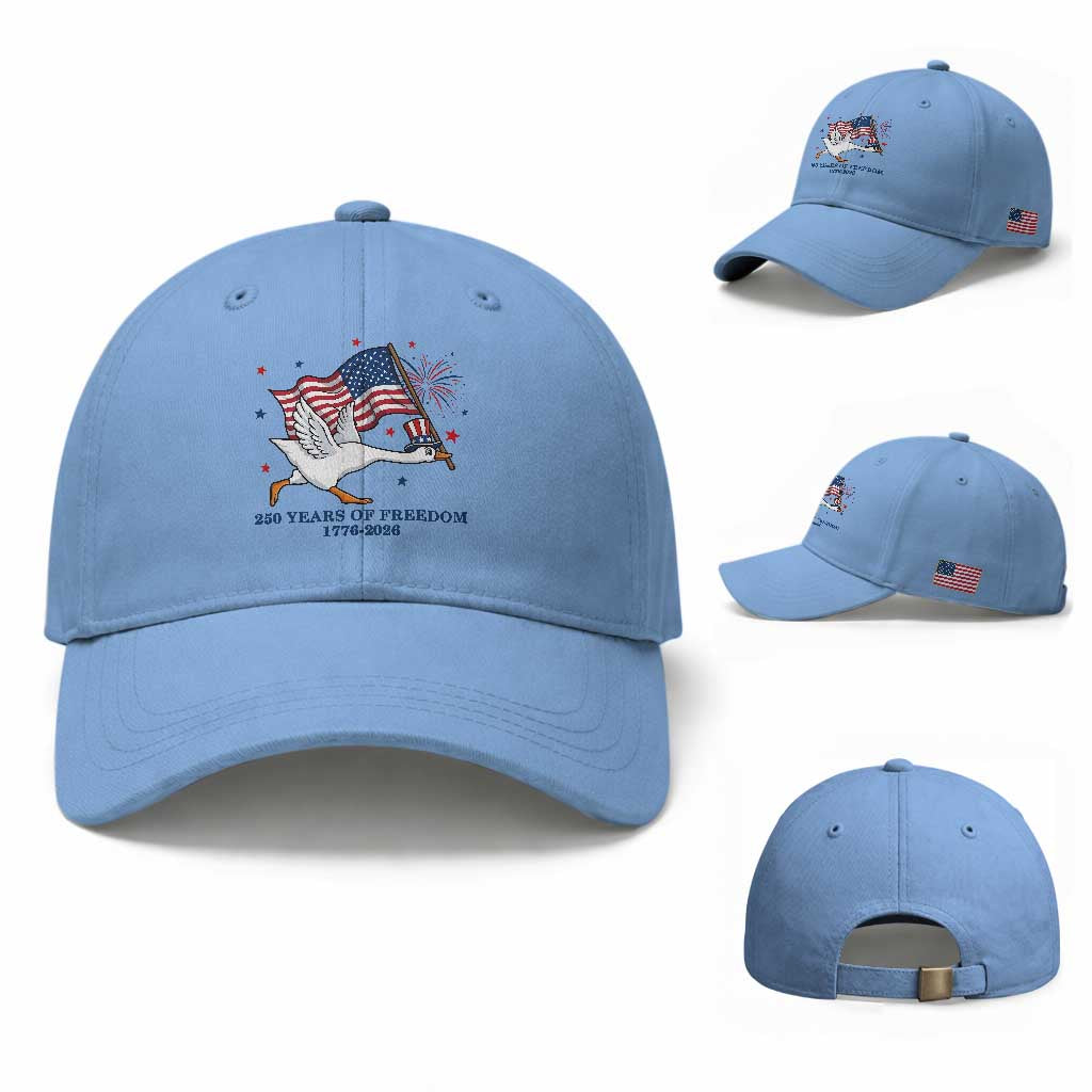 Freedom 250th Anniversary Baseball Cap Funny 4th Of July Silly Goose TS14 Baseball Cap Universal Fit Light Blue Print Your Wear