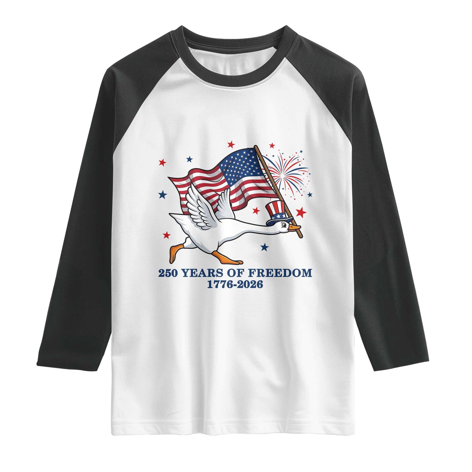 Freedom 250th Anniversary Raglan Shirt Funny 4th Of July Silly Goose TS14 White Black Print Your Wear