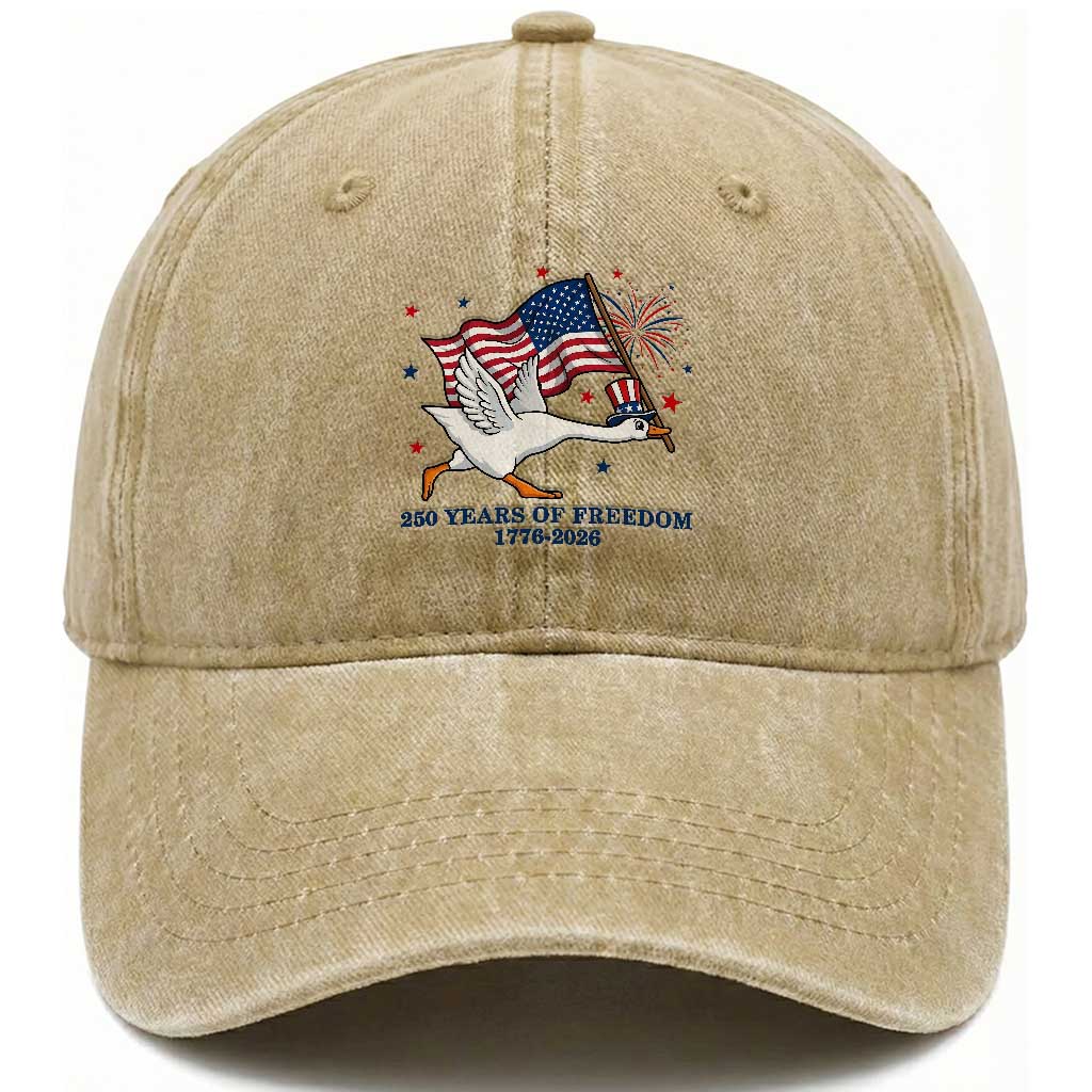 Freedom 250th Anniversary Washed Cotton Baseball Cap Funny 4th Of July Silly Goose TS14 Print Your Wear