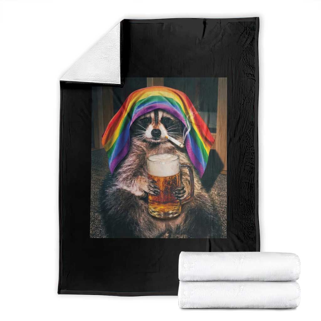 LGBTQ Pride Raccoon Rainbow Flag Throw Blanket Funny Drinking Beer TS14 Black Print Your Wear
