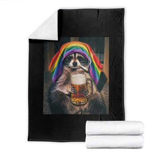 LGBTQ Pride Raccoon Rainbow Flag Throw Blanket Funny Drinking Beer TS14 Black Print Your Wear