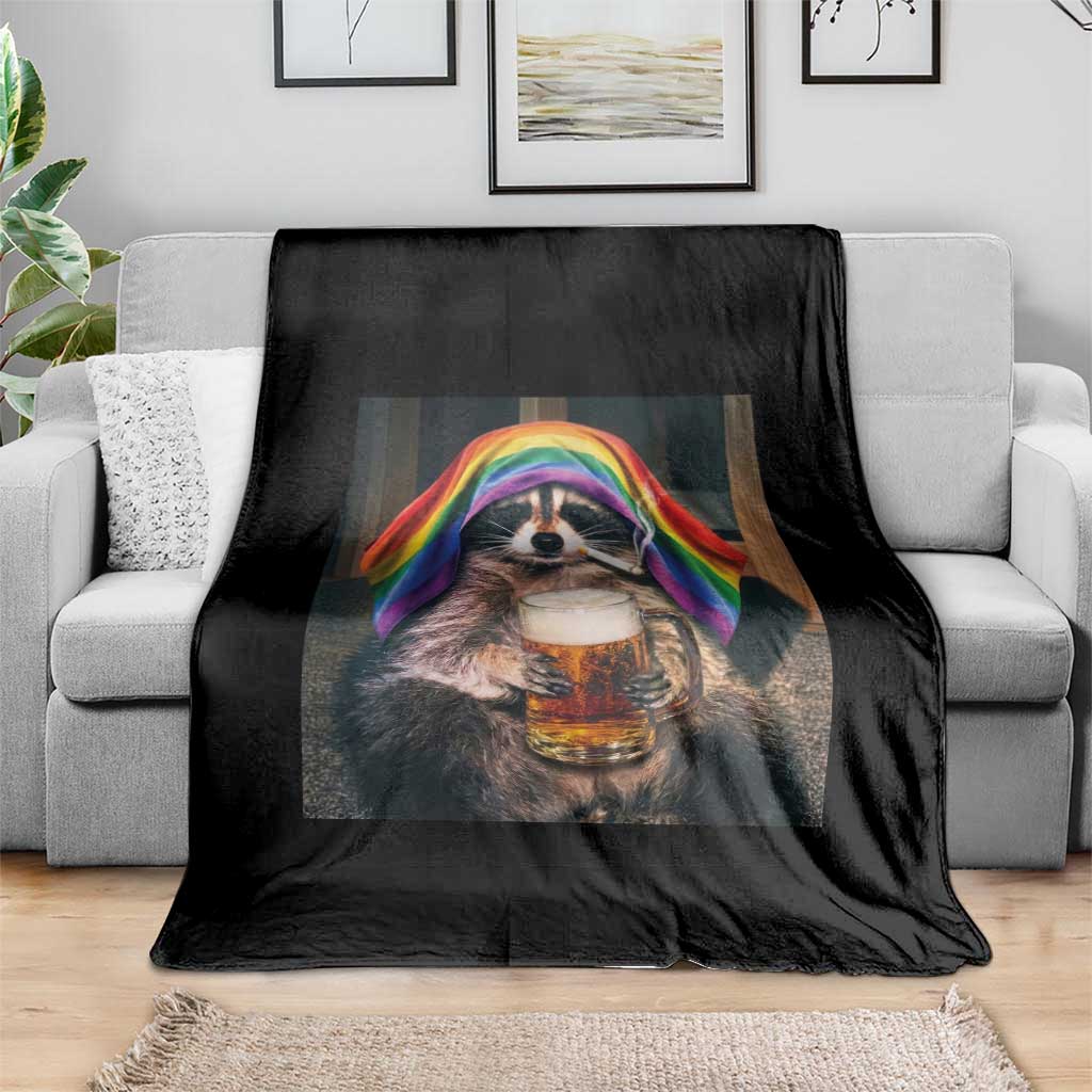 LGBTQ Pride Raccoon Rainbow Flag Throw Blanket Funny Drinking Beer TS14 Print Your Wear