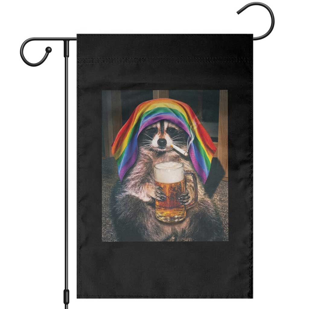 LGBTQ Pride Raccoon Rainbow Flag Garden Flag Funny Drinking Beer TS14 Black Print Your Wear