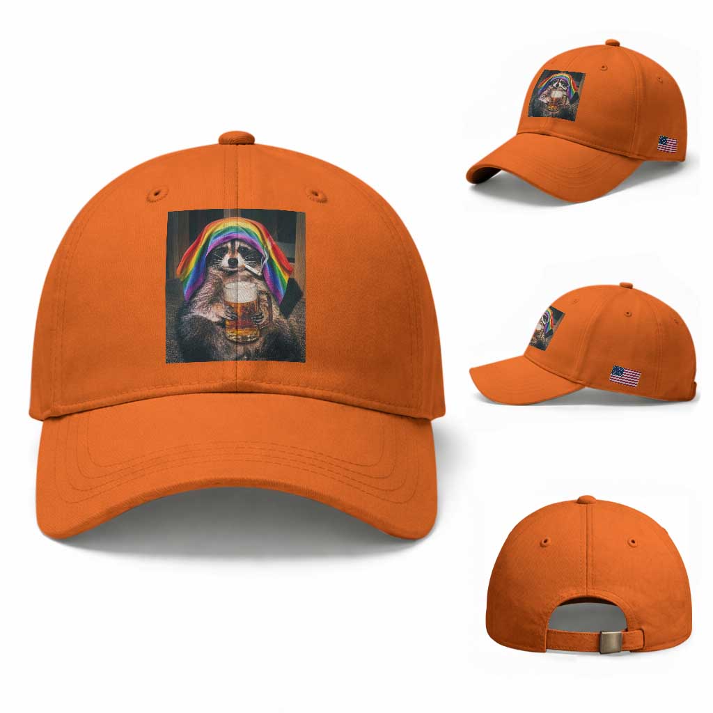LGBTQ Pride Raccoon Rainbow Flag Baseball Cap Funny Drinking Beer TS14 Baseball Cap Universal Fit Orange Print Your Wear