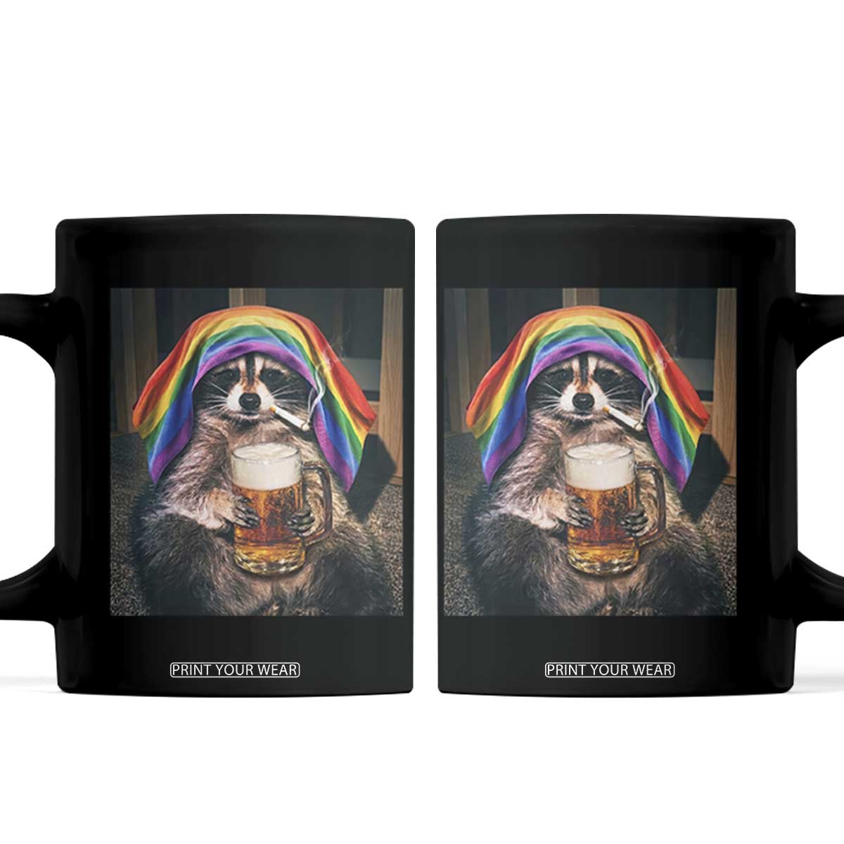 LGBTQ Pride Raccoon Rainbow Flag Coffee Mug Funny Drinking Beer TS14 Black Print Your Wear