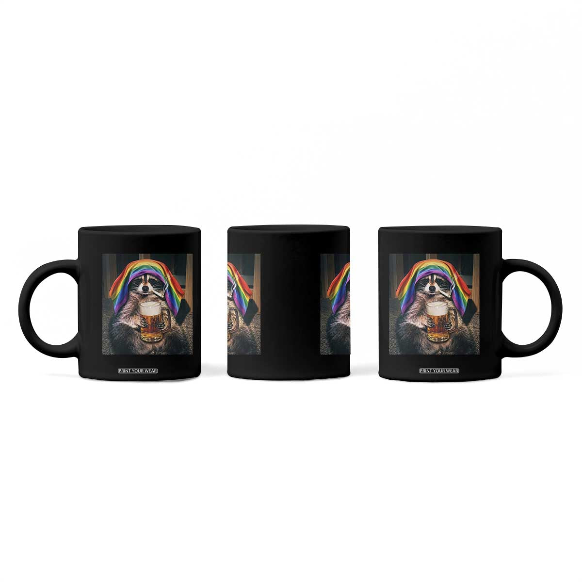 LGBTQ Pride Raccoon Rainbow Flag Coffee Mug Funny Drinking Beer TS14 Print Your Wear