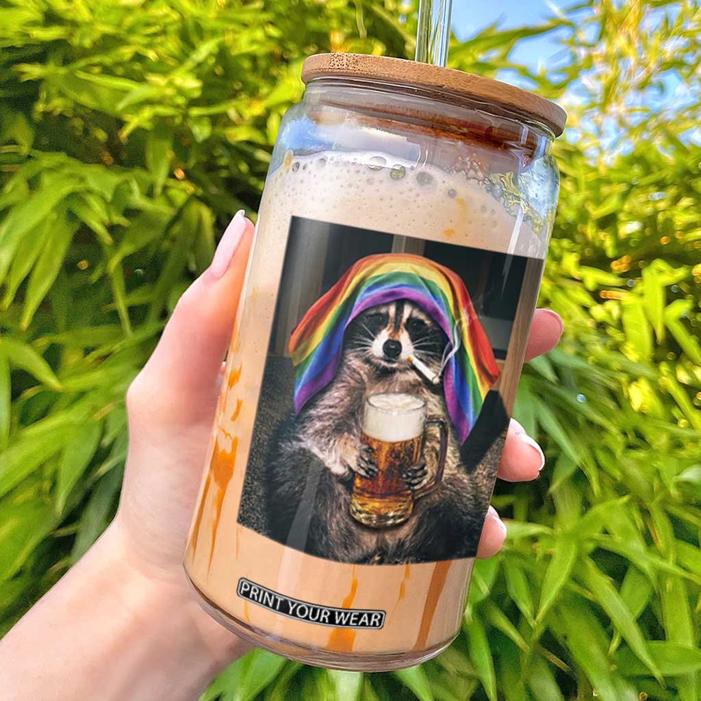 LGBTQ Pride Raccoon Rainbow Flag Glass Can Funny Drinking Beer TS14 Black Print Your Wear