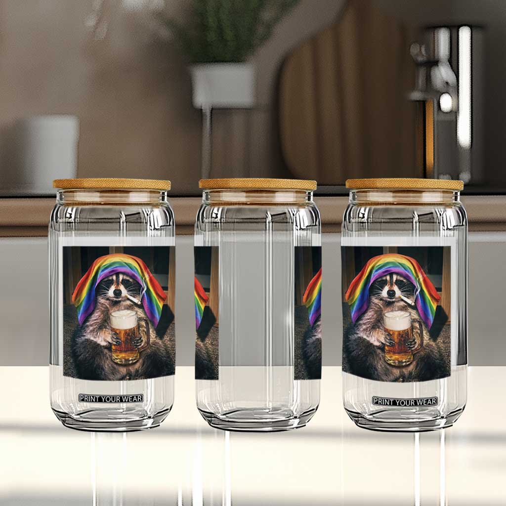 LGBTQ Pride Raccoon Rainbow Flag Glass Can Funny Drinking Beer TS14 Print Your Wear