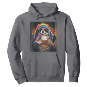 LGBTQ Pride Raccoon Rainbow Flag Hoodie Funny Drinking Beer TS14 Charcoal Print Your Wear