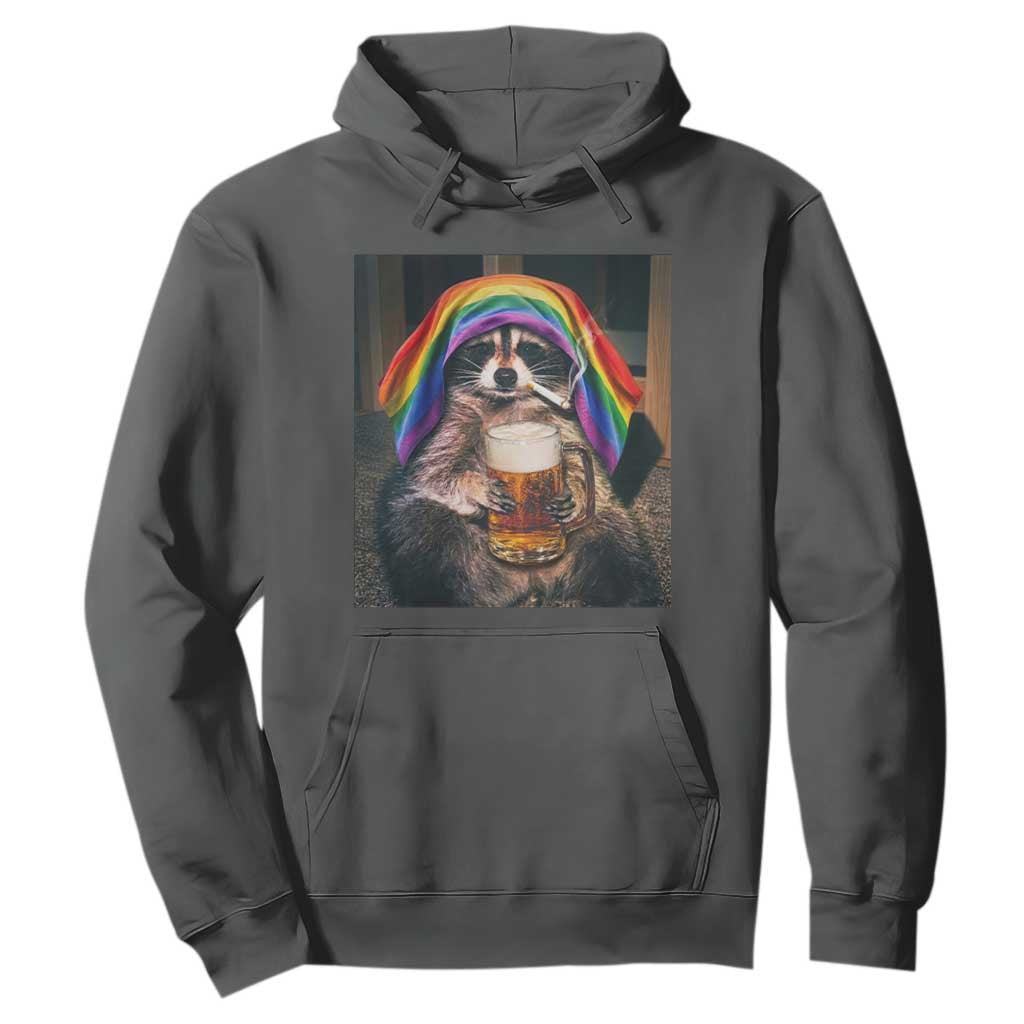 LGBTQ Pride Raccoon Rainbow Flag Hoodie Funny Drinking Beer TS14 Dark Heather Print Your Wear