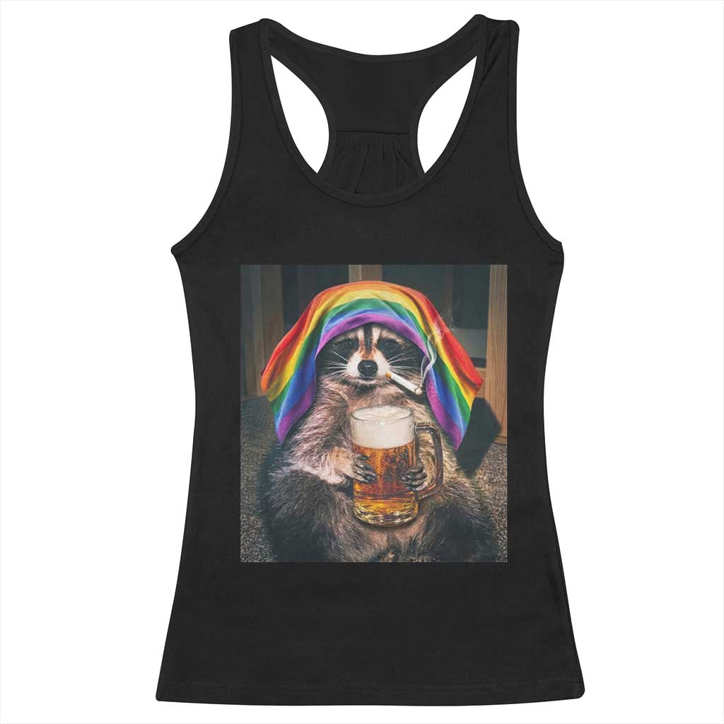 LGBTQ Pride Raccoon Rainbow Flag Racerback Tank Top Funny Drinking Beer TS14 Black Print Your Wear