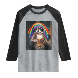 LGBTQ Pride Raccoon Rainbow Flag Raglan Shirt Funny Drinking Beer TS14 Heather Gray Black Print Your Wear