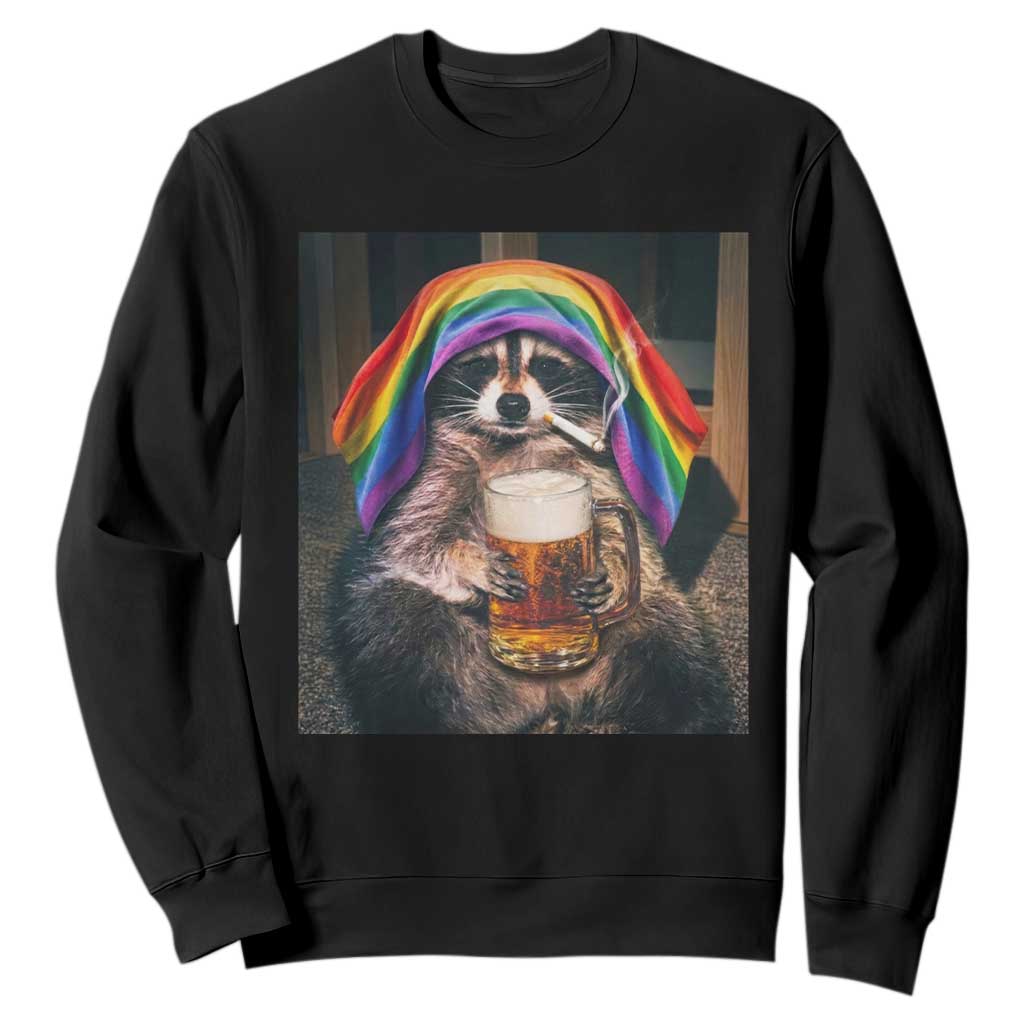 LGBTQ Pride Raccoon Rainbow Flag Sweatshirt Funny Drinking Beer TS14 Black Print Your Wear
