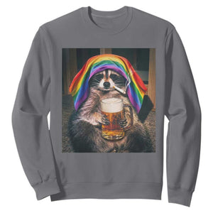 LGBTQ Pride Raccoon Rainbow Flag Sweatshirt Funny Drinking Beer TS14 Charcoal Print Your Wear