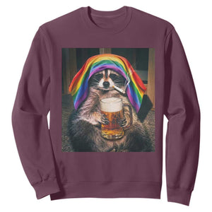 LGBTQ Pride Raccoon Rainbow Flag Sweatshirt Funny Drinking Beer TS14 Maroon Print Your Wear