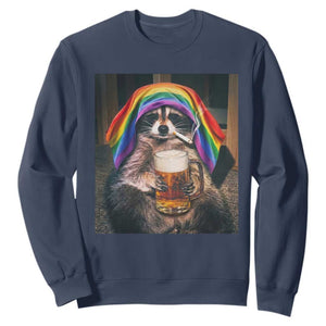 LGBTQ Pride Raccoon Rainbow Flag Sweatshirt Funny Drinking Beer TS14 Navy Print Your Wear