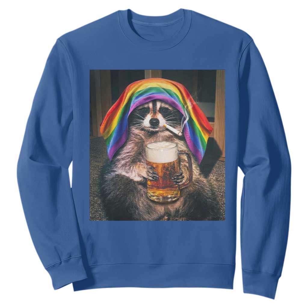 LGBTQ Pride Raccoon Rainbow Flag Sweatshirt Funny Drinking Beer TS14 Royal Blue Print Your Wear