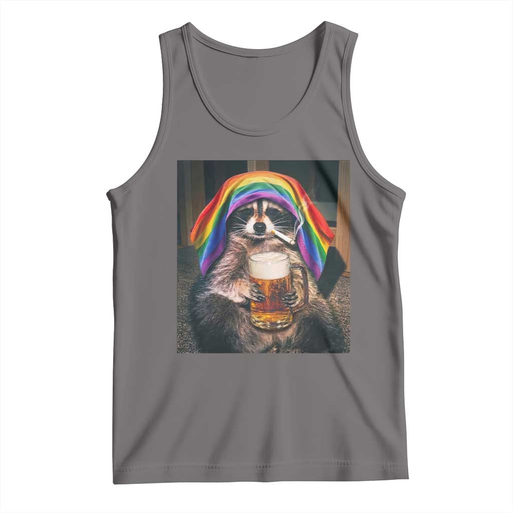 LGBTQ Pride Raccoon Rainbow Flag Tank Top Funny Drinking Beer TS14 Deep Heather Print Your Wear