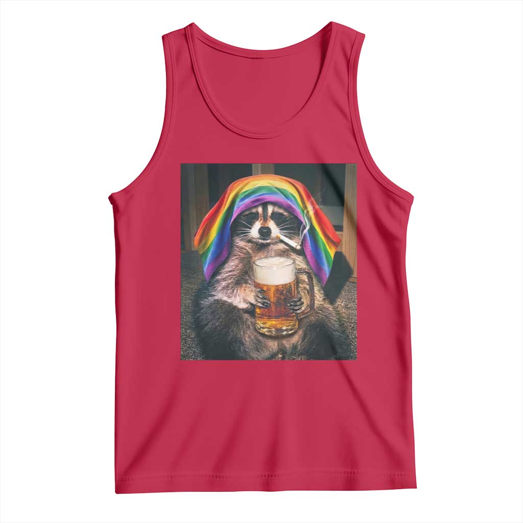 LGBTQ Pride Raccoon Rainbow Flag Tank Top Funny Drinking Beer TS14 Red Print Your Wear