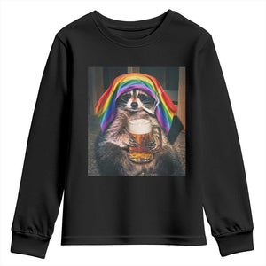 LGBTQ Pride Raccoon Rainbow Flag Youth Sweatshirt Funny Drinking Beer TS14 Black Print Your Wear