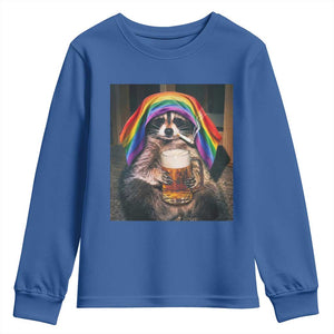 LGBTQ Pride Raccoon Rainbow Flag Youth Sweatshirt Funny Drinking Beer TS14 Royal Blue Print Your Wear