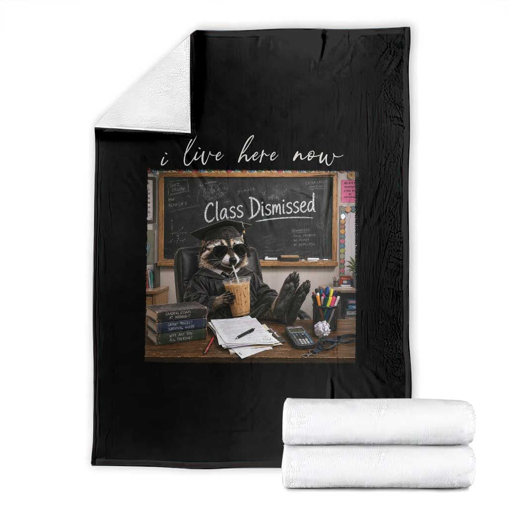 Funny Raccoon Graduation Throw Blanket I Live Here Now TS14 Black Print Your Wear