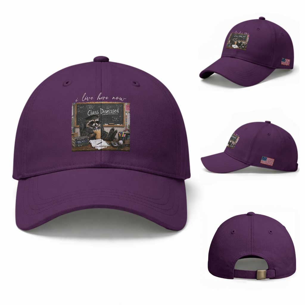Funny Raccoon Graduation Baseball Cap I Live Here Now TS14 Baseball Cap Universal Fit Purple Print Your Wear