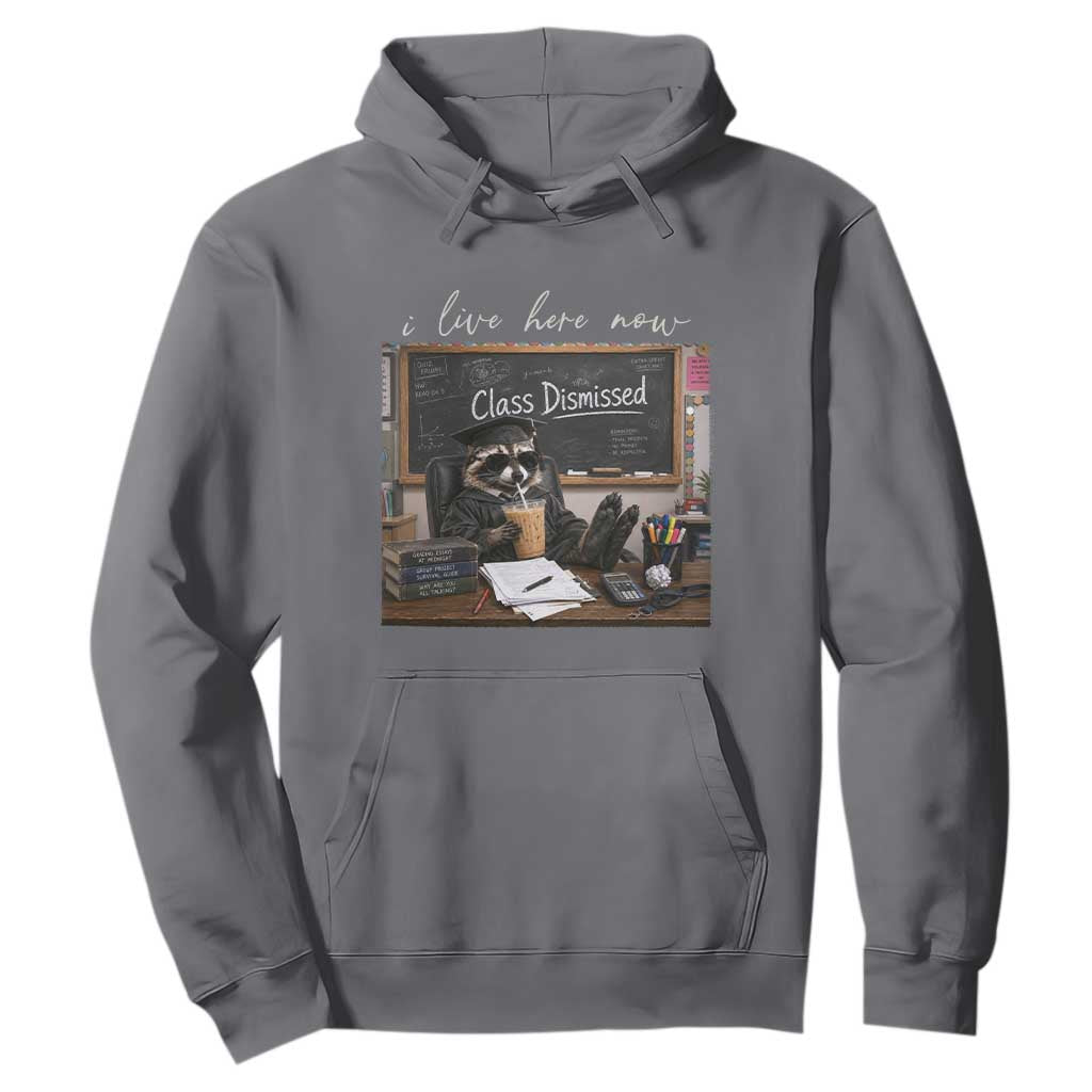 Funny Raccoon Graduation Hoodie I Live Here Now TS14 Charcoal Print Your Wear