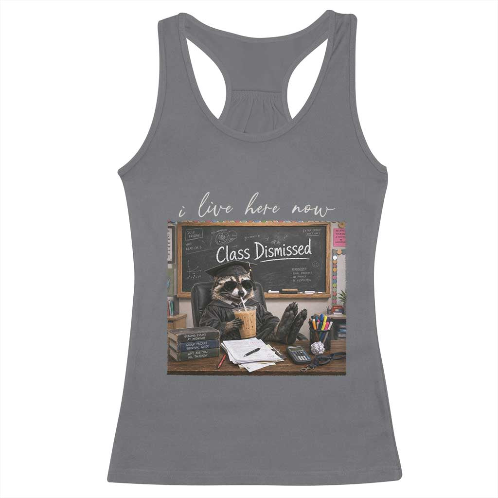 Funny Raccoon Graduation Racerback Tank Top I Live Here Now TS14 Charcoal Print Your Wear