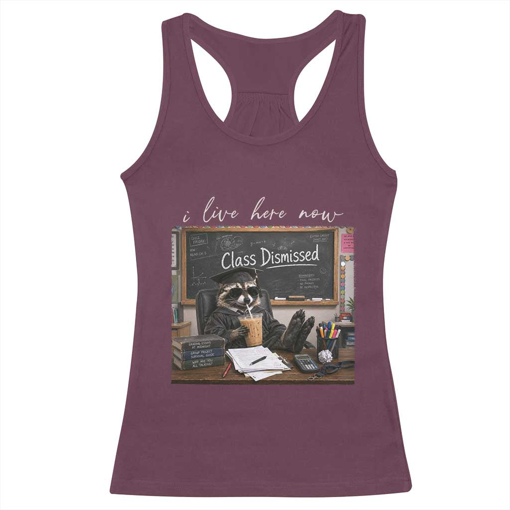 Funny Raccoon Graduation Racerback Tank Top I Live Here Now TS14 Maroon Print Your Wear