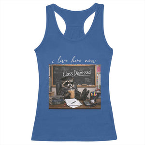 Funny Raccoon Graduation Racerback Tank Top I Live Here Now TS14 Royal Blue Print Your Wear