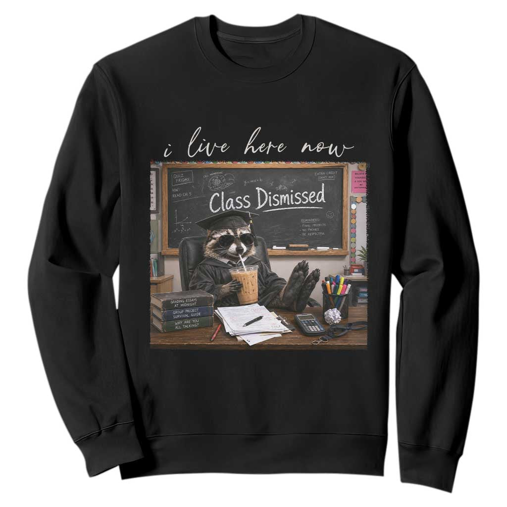 Funny Raccoon Graduation Sweatshirt I Live Here Now TS14 Black Print Your Wear