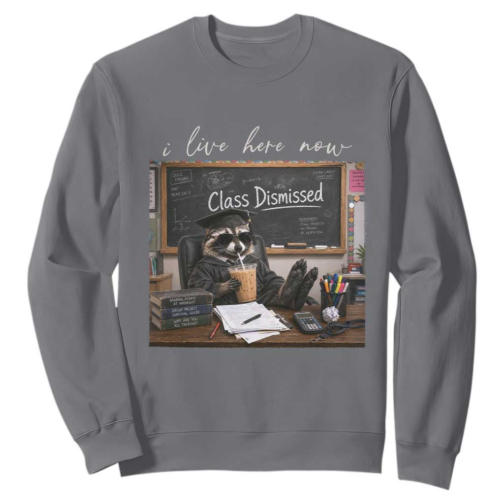 Funny Raccoon Graduation Sweatshirt I Live Here Now TS14 Charcoal Print Your Wear