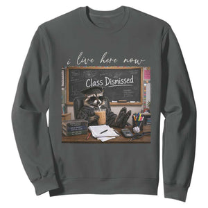 Funny Raccoon Graduation Sweatshirt I Live Here Now TS14 Dark Heather Print Your Wear
