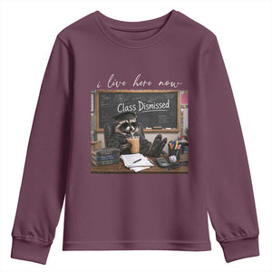 Funny Raccoon Graduation Youth Sweatshirt I Live Here Now TS14 Maroon Print Your Wear