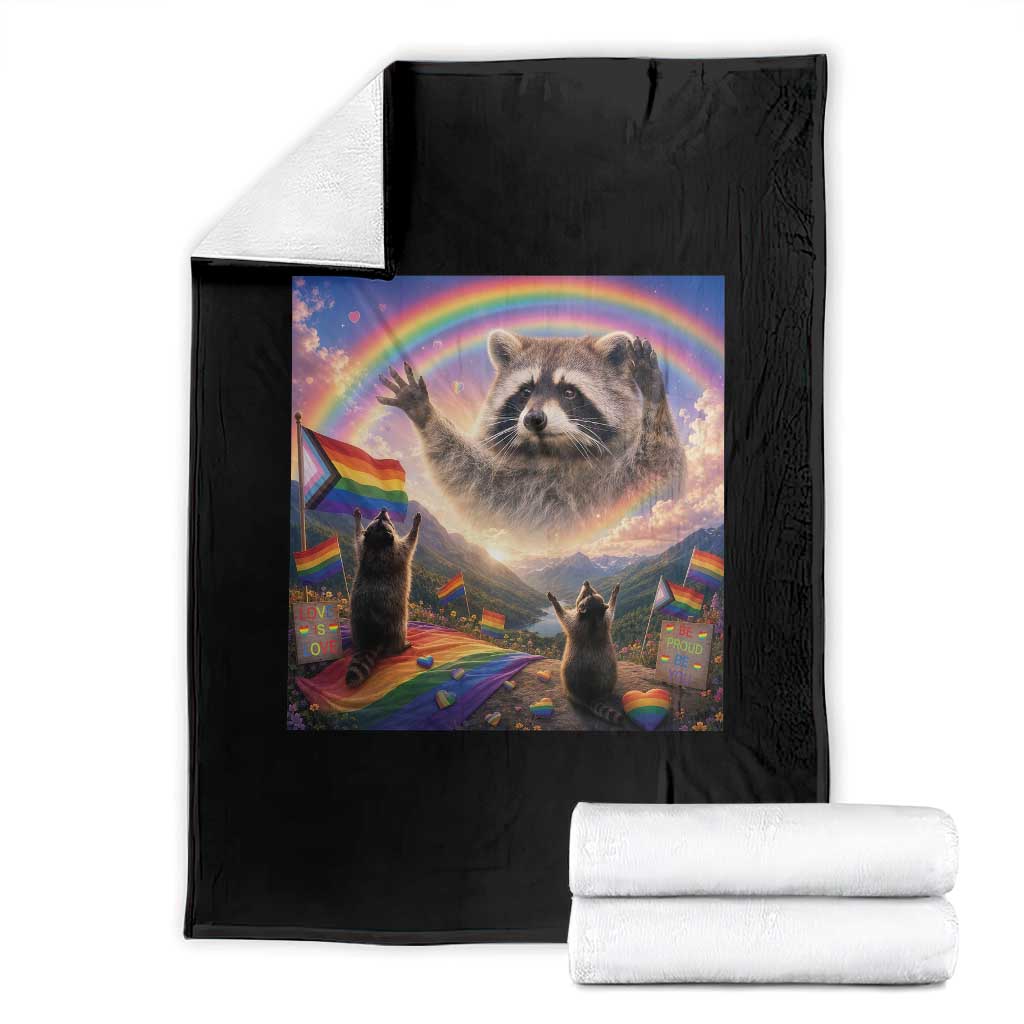 LGBTQ Pride Raccoon Rainbow Flag Throw Blanket Two Raccoons Howling to The Rainbow TS14 Black Print Your Wear