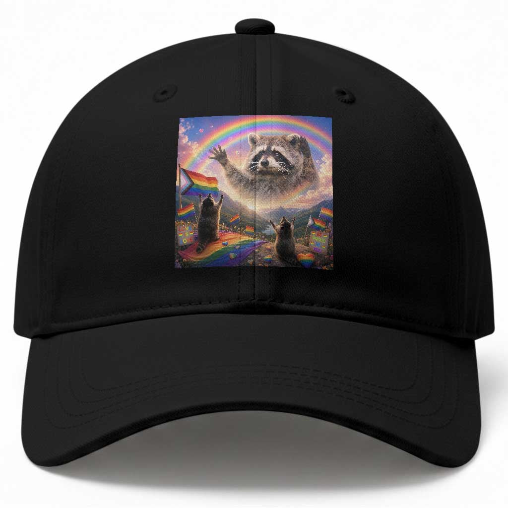 LGBTQ Pride Raccoon Rainbow Flag Baseball Cap Two Raccoons Howling to The Rainbow TS14 Print Your Wear