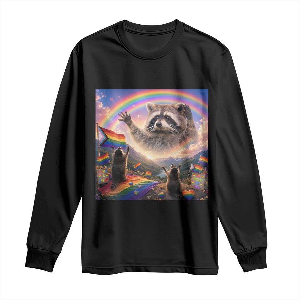 LGBTQ Pride Raccoon Rainbow Flag Long Sleeve Shirt Two Raccoons Howling to The Rainbow TS14 Black Print Your Wear