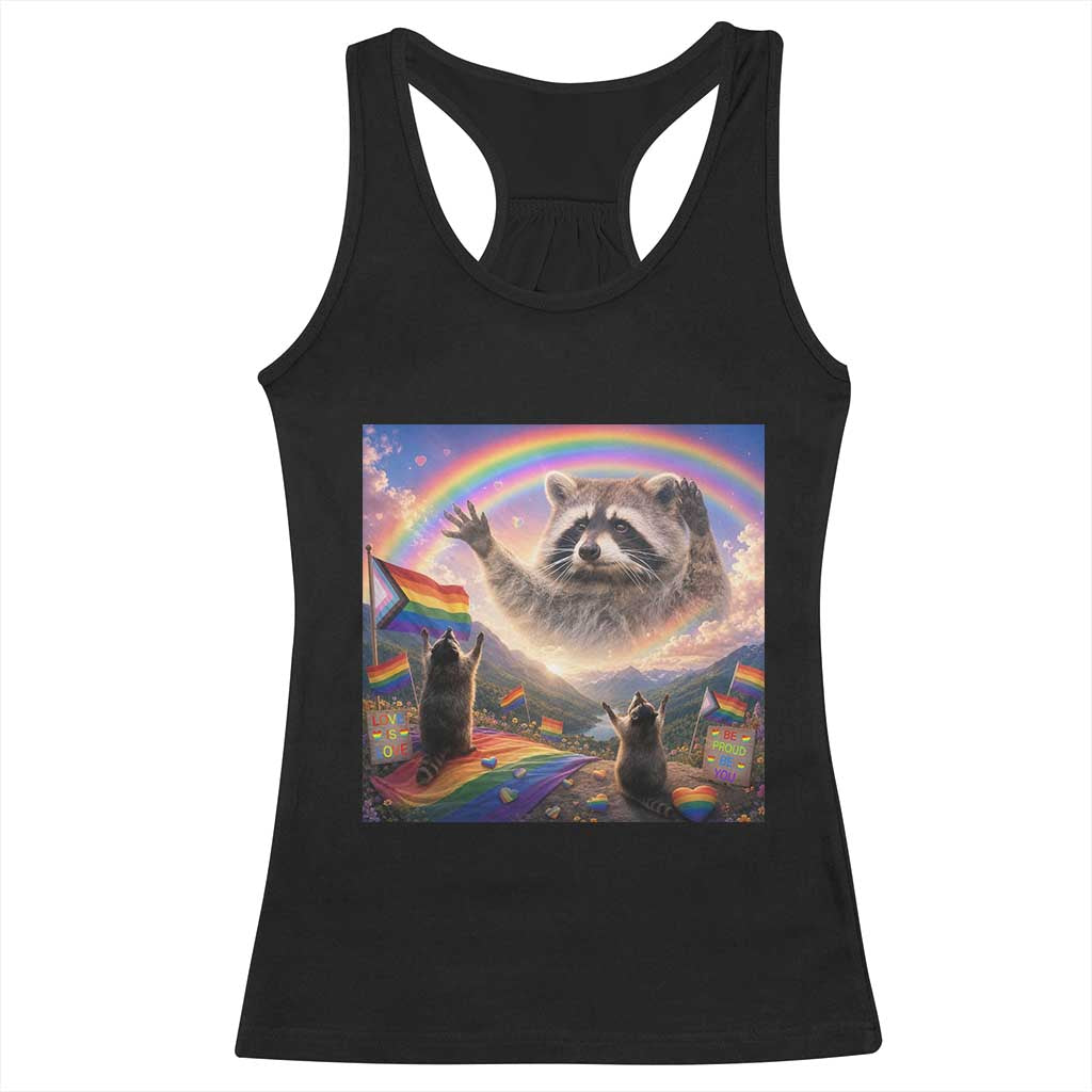 LGBTQ Pride Raccoon Rainbow Flag Racerback Tank Top Two Raccoons Howling to The Rainbow TS14 Black Print Your Wear