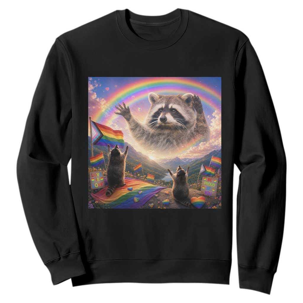LGBTQ Pride Raccoon Rainbow Flag Sweatshirt Two Raccoons Howling to The Rainbow TS14 Black Print Your Wear